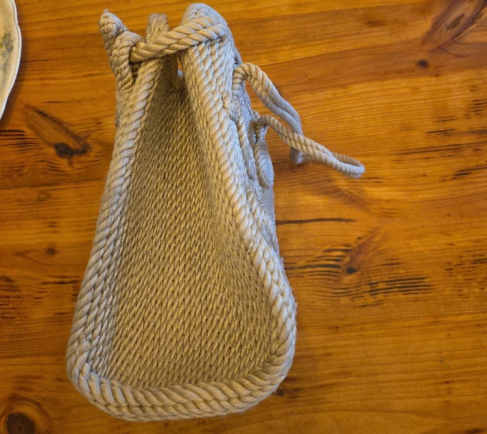 Braided Rope Satchel Tote in Cream